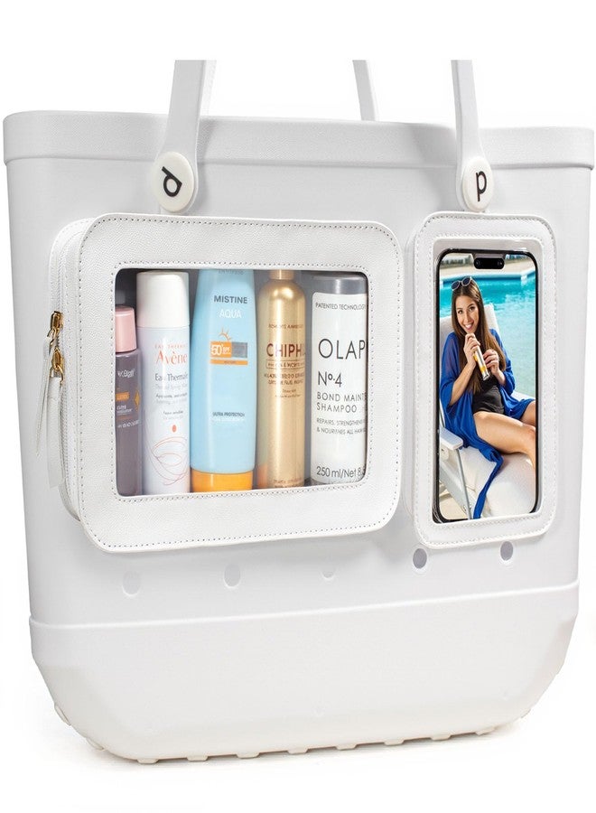 LETGO Clear Insert Bag for Bogg Bag Accessories - 2 Packs Leather Zipper Insert Pouch for Bogg Tote Travel Makeup Clean Toiletry Handbag Organizer Cosmetic Divider Storage Inner Pouch (Beige) - Image 2